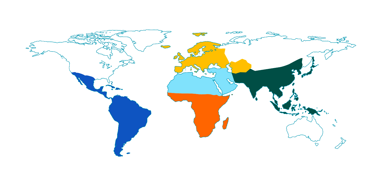 Mappa del mondo che mostra le aree dove UNICEF impiega i fondi del 5x1000, evidenziando regioni in Africa, Asia, Europa, America Latina e Medio Oriente
